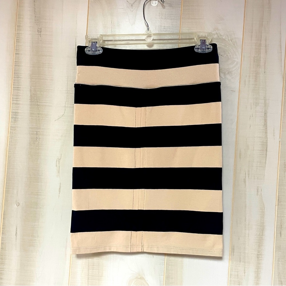 Free People Black Tan Stripe Cotton Bodycon Skirt Sz XS - Picture 2 of 5